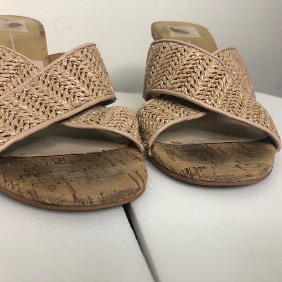 Dolce Vita Sandals Cross Over Woven Jute Cork Block Heel Slip On Tan 8.5 - Picture 2 of 9
